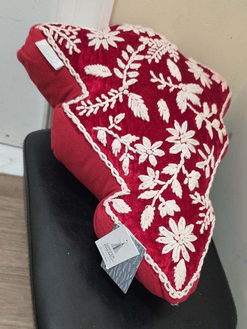 Holiday Embroidered Velvet Decorative Pillow - Red